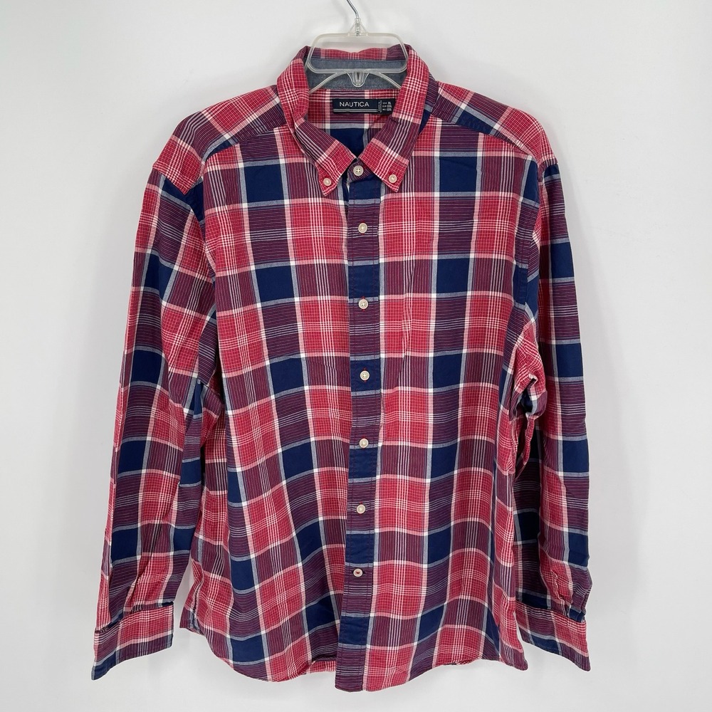 Nautica Men's Red Plaid Long Sleeve‎ Button Down Shirt Size XL